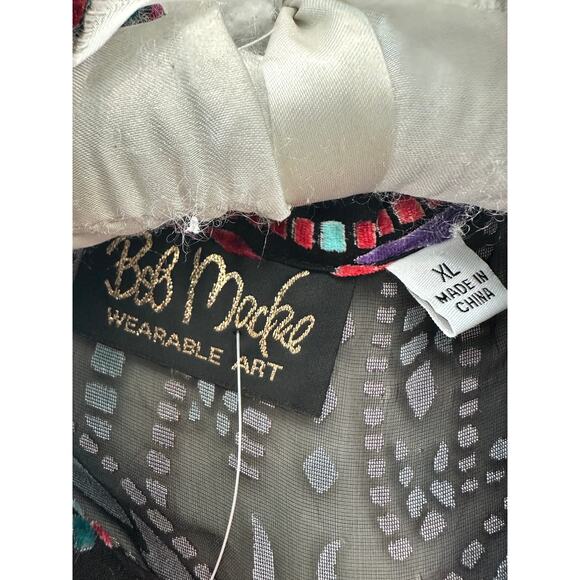 BOB MACKIE | Burnout Velvet Blouse Abstract Colorful Sheer Silk Blend NWT | XL - Picture 5 of 7